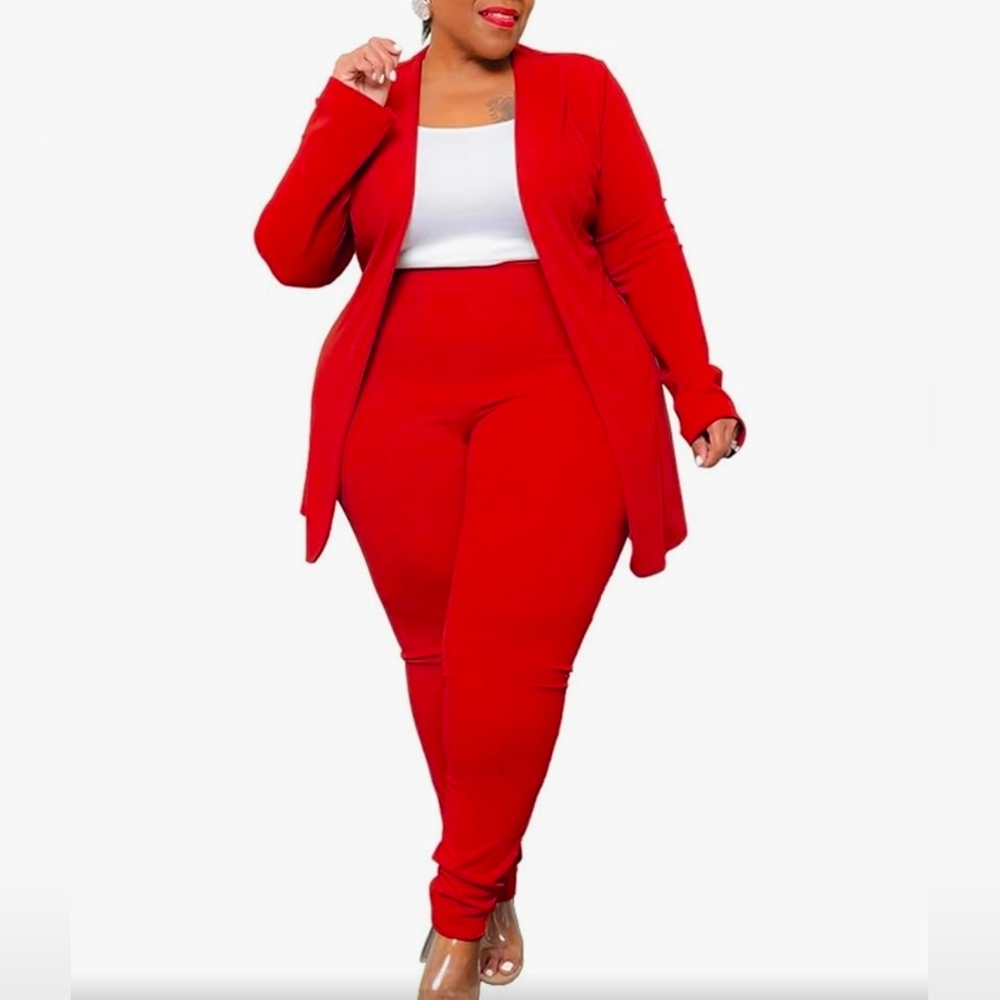 Women's Red 2 Piece Pants & Blazer Set